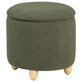Best Furniture Outlet - Coaster - Valia Faux Sheepskin Upholstered Round Storage Ottoman Green - 910228